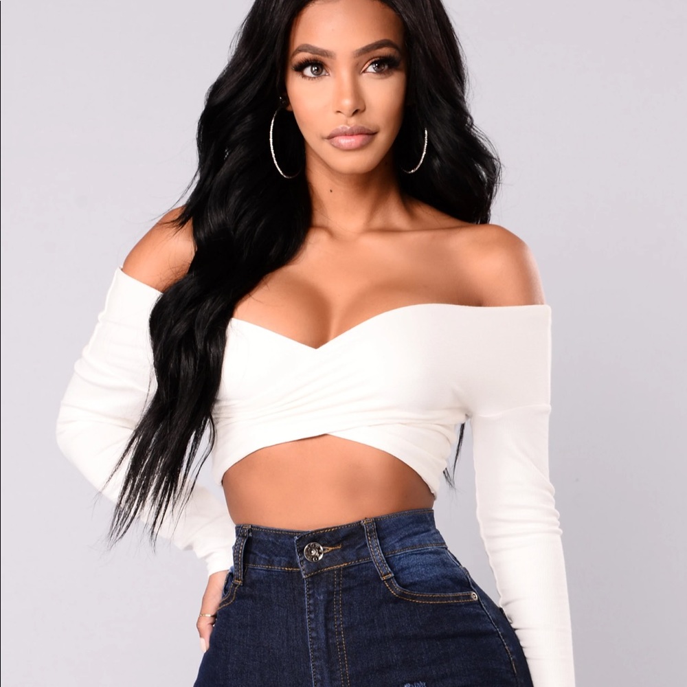 Fashion Nova White Criss cross crop top